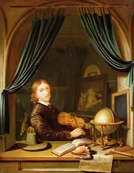 A Musician Playing a Violin by a Draped Casement
